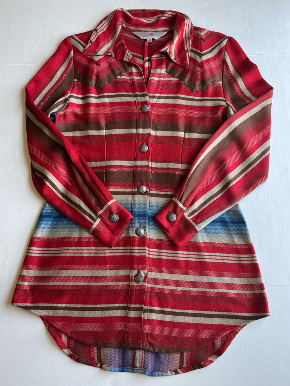 Roja women's Western Serape Stripe Long Sleeve Button Bamboo Wool Tunic Shirt M